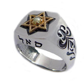 Jewish Kabbalah Ring with Star of David and Cat's Eye gemstone Silver Gold